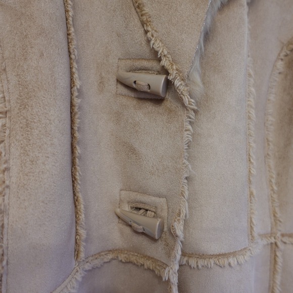Vtg Penny Lane Faux Suede Shearling Jacket Womens L Tan Honey Toggle Deadstock - Picture 4 of 11